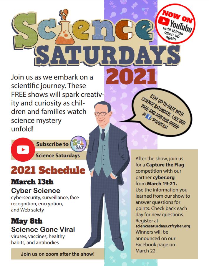 flyer with lots of words and a man in a suit